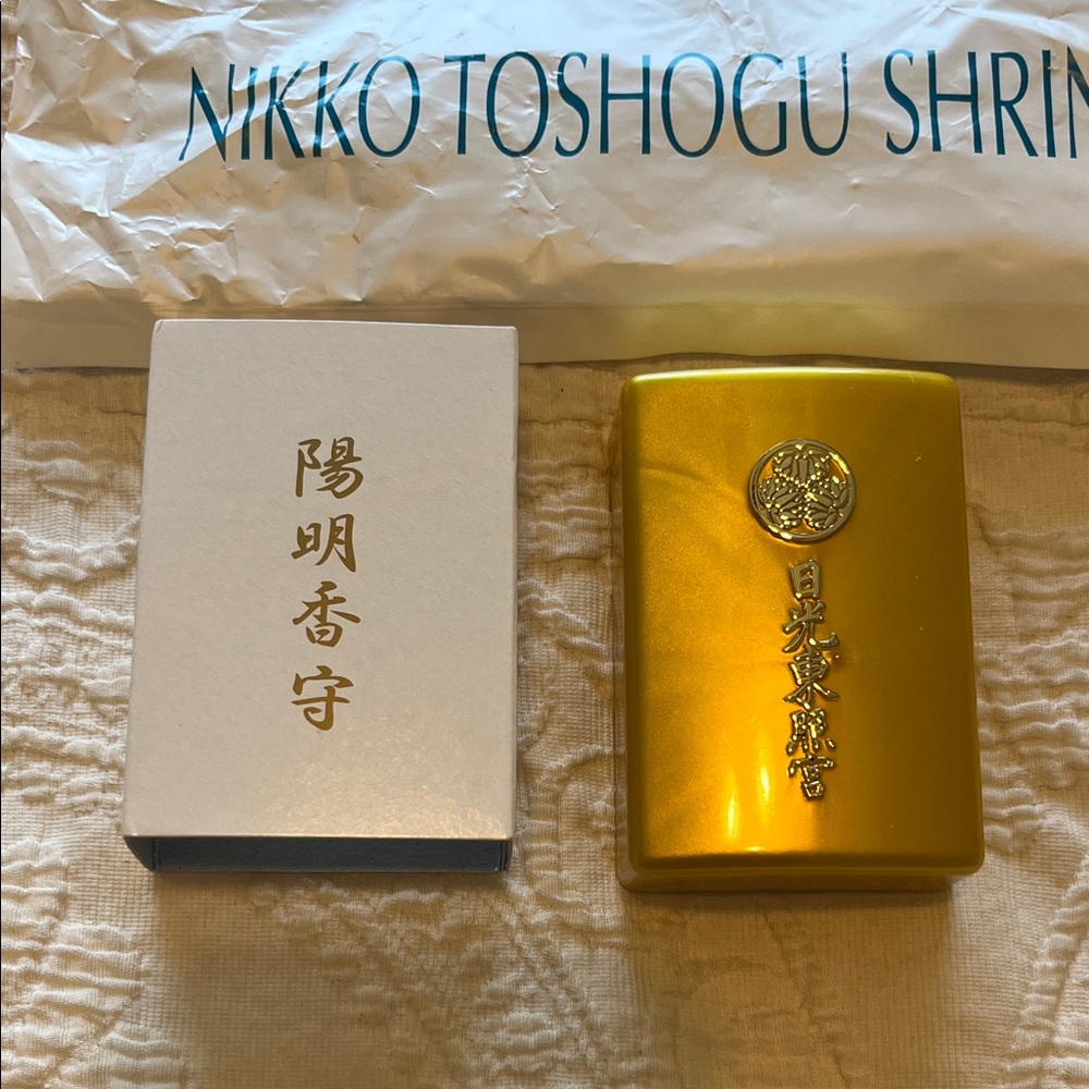 *New* Japanese Nikko Toshogu Shrine Incensed Gold Omamori Amulet Charm- Import